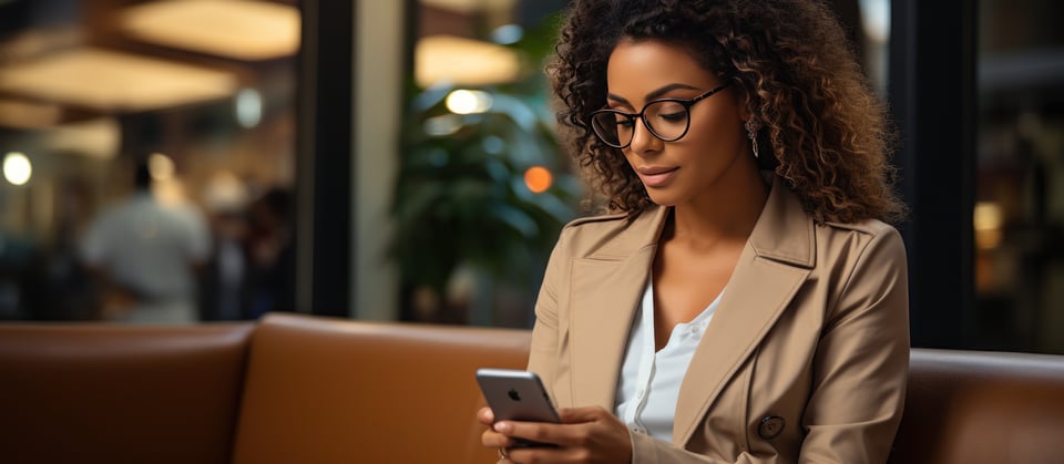 african-american-businesswoman-eyeglasses-using-smartphone-cafe