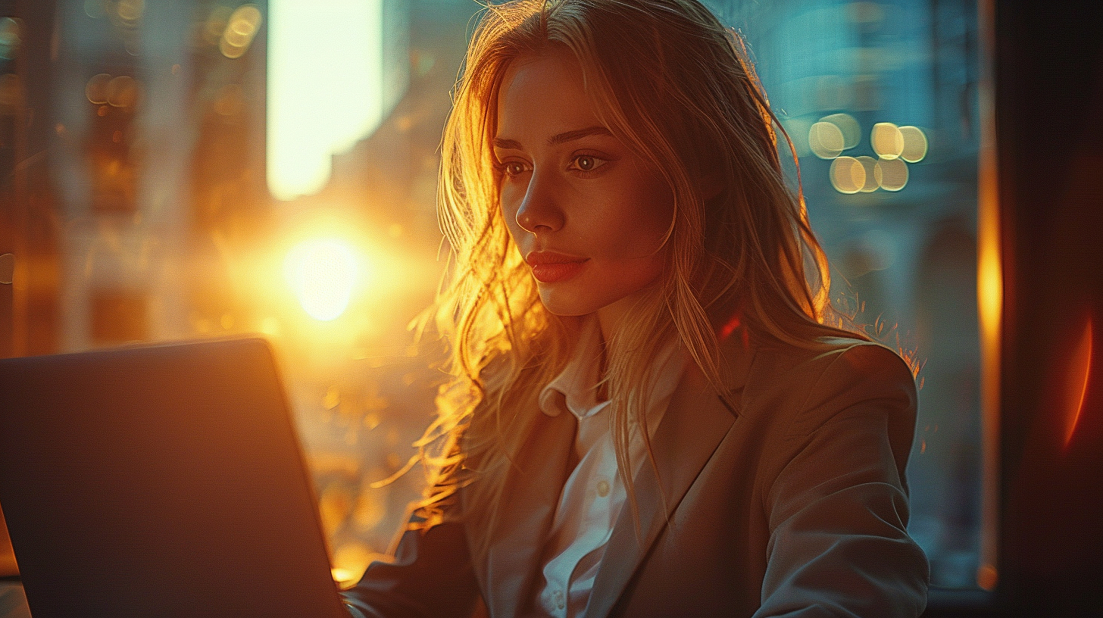 woman-is-working-laptop-with-sun-her