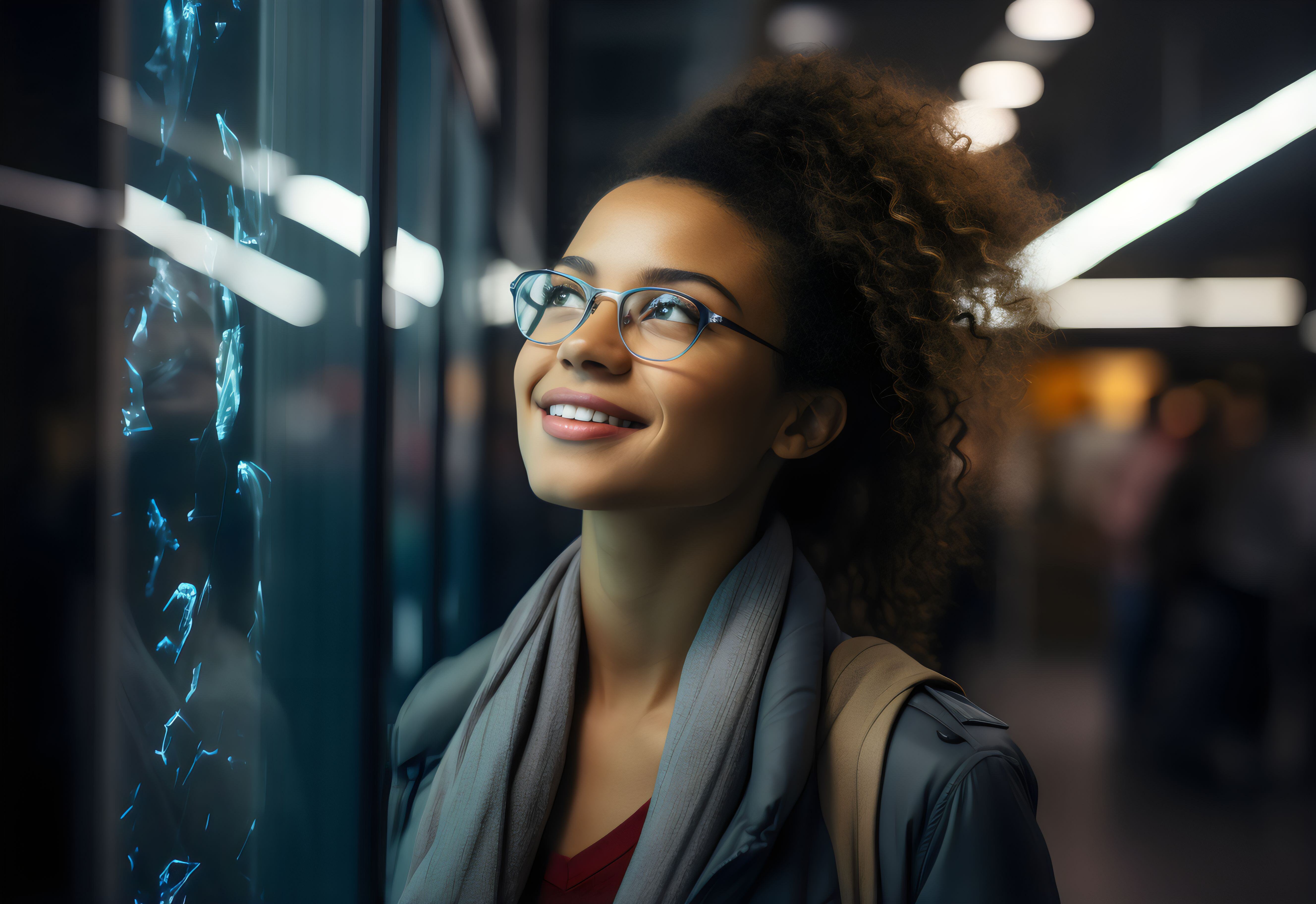 woman-wearing-glasses-scarf-stands-front-window-with-reflection-woman-it